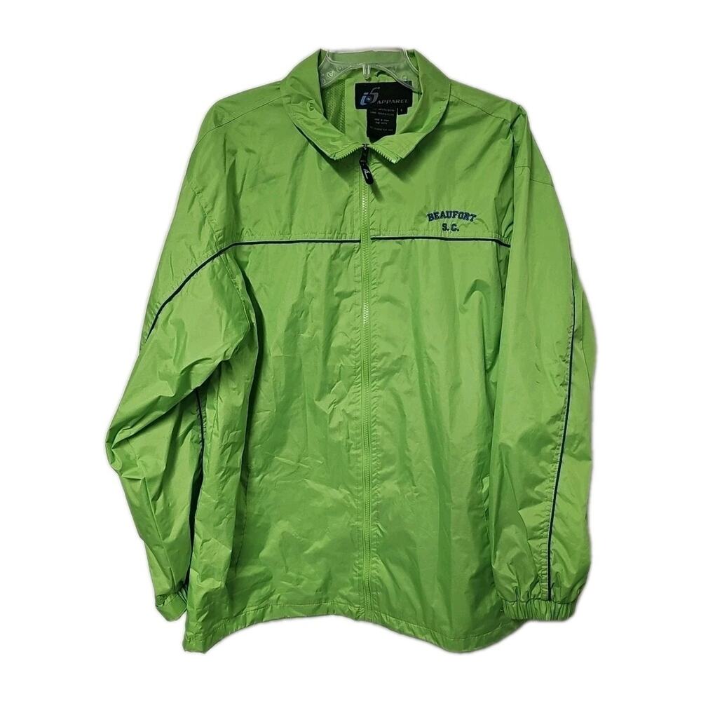 i5 Apparel Jacket Mens Large Neon Green Windbreaker Zip Mesh Lined Beaufort, SC